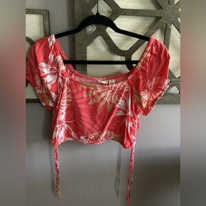 Roxy Coral Pink Floral Crop Top